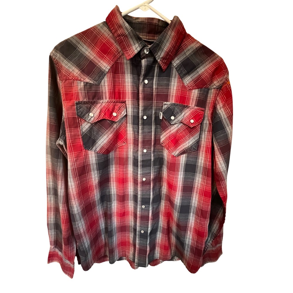 Levi's Mens Plaid Western Snap‎ Button Long Sleeve Shirt Size S